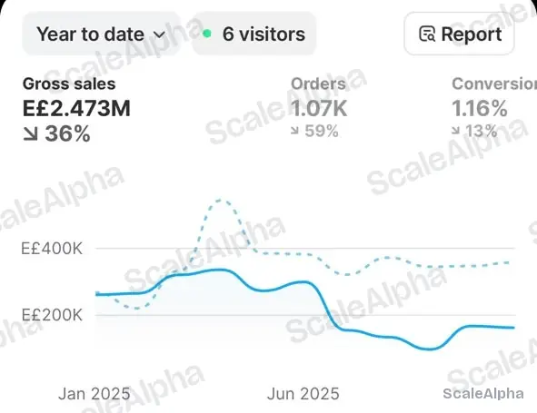 Brand D Shopify dashboard, year to date: EGP 2.473M gross sales and 1.07K orders